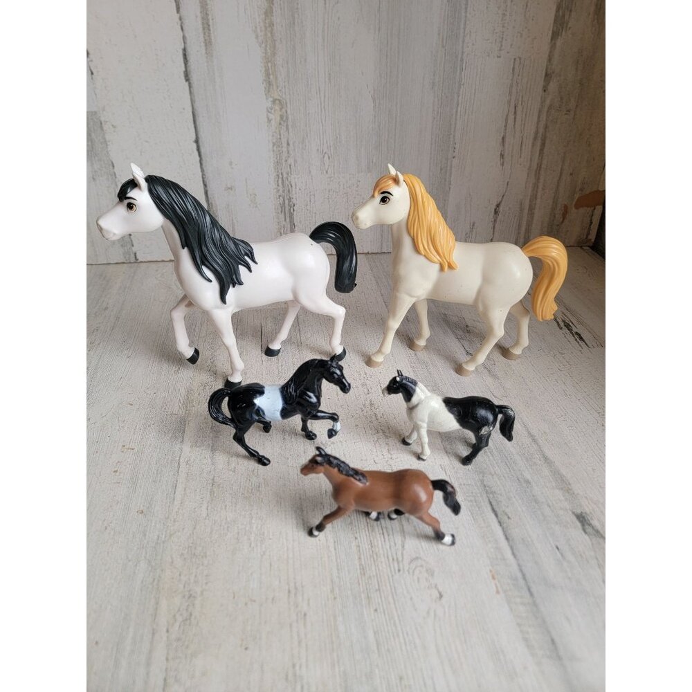Multi size horse set play doll accessory farm animal white spotted toy figure